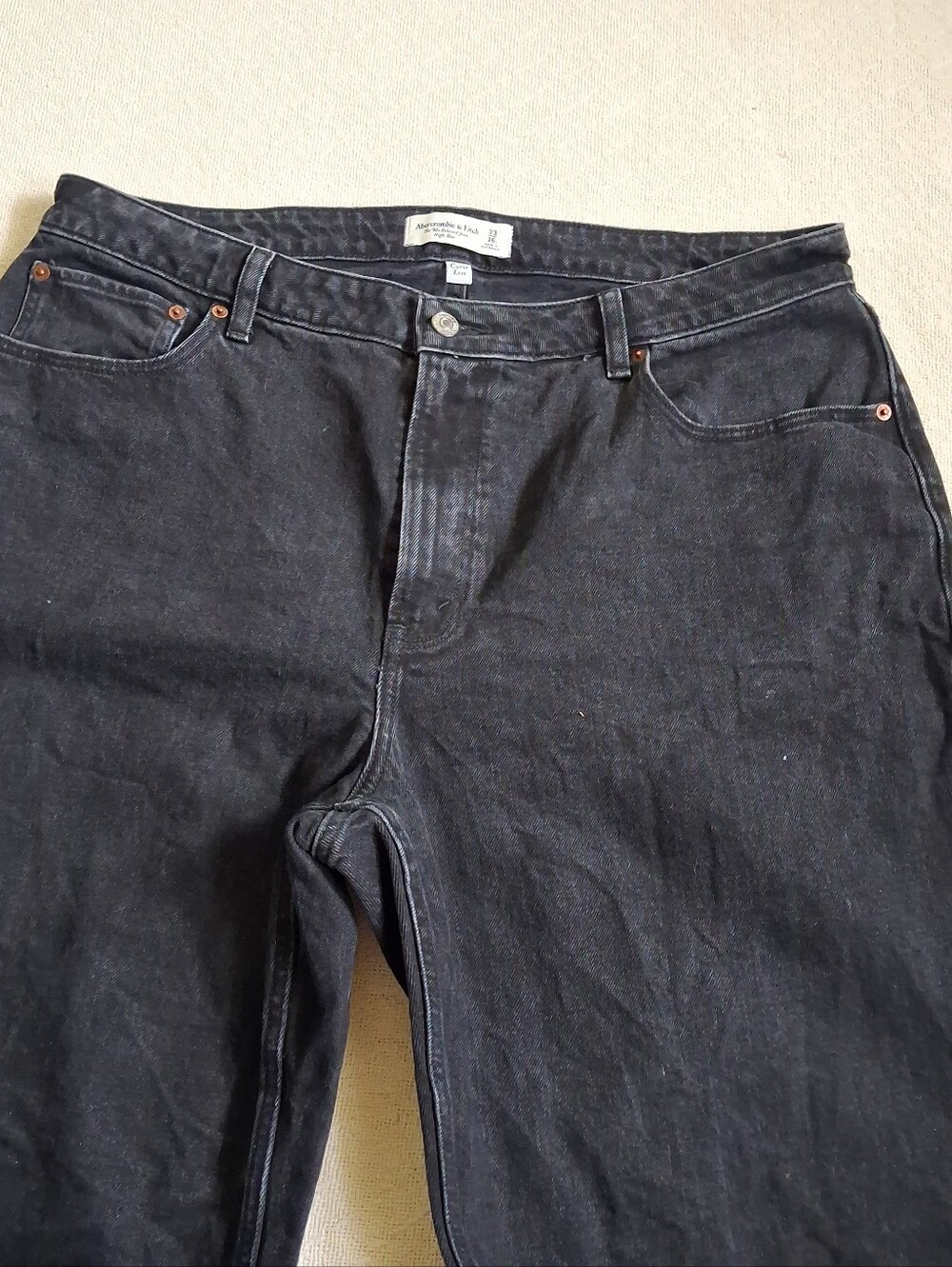 a&f ♡ curve love 90s relaxed high rise black jeans 33 16 long abercrombie - Picture 2 of 7